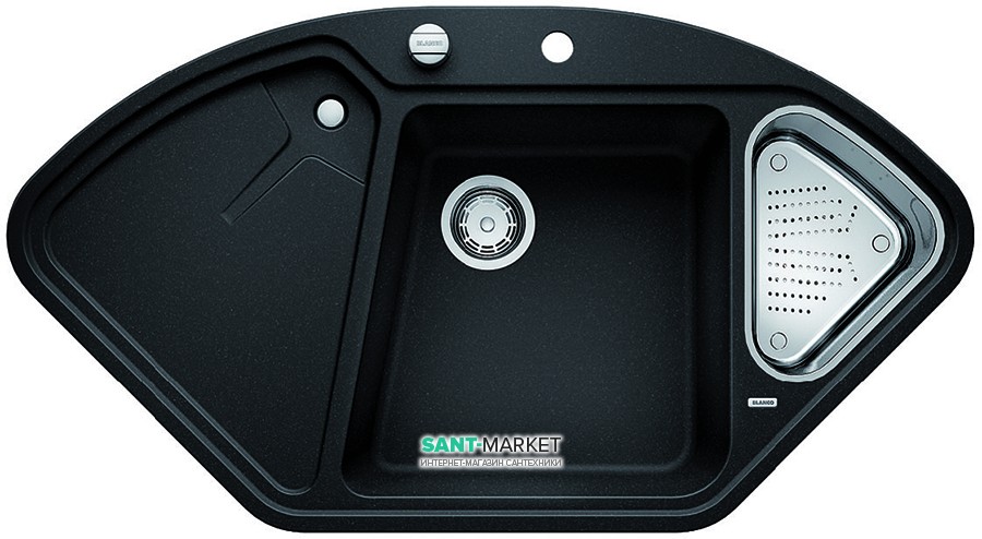 Мийка для кухні кутова BLANCO DELTA II SILGRANIT врізна з клапаном-автоматом антрацит 523656