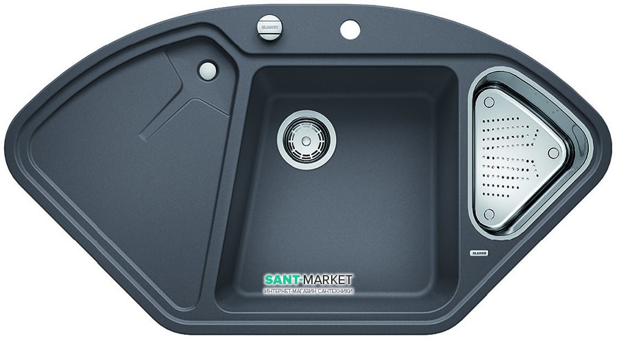 Мийка для кухні кутова BLANCO DELTA II SILGRANIT врізна з клапаном-автоматом темна скеля 523657