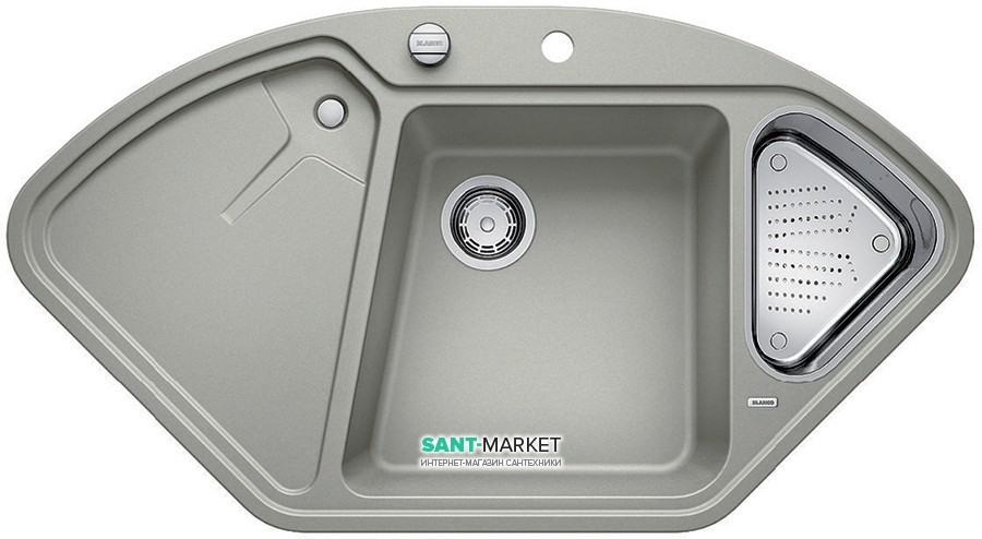 Мийка для кухні кутова BLANCO DELTA II SILGRANIT врізна з клапаном-автоматом перловий 523659