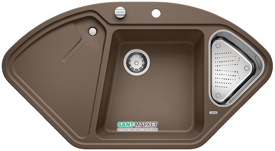 Мийка для кухні кутова BLANCO DELTA II SILGRANIT врізна з клапаном-автоматом мускат 523668