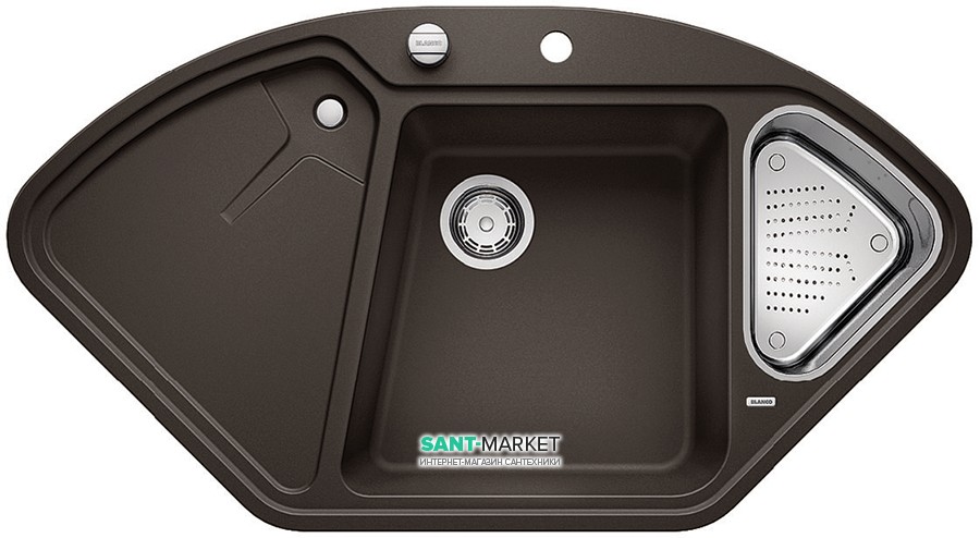 Мийка для кухні кутова BLANCO DELTA II SILGRANIT врізна з клапаном-автоматом кава 523669