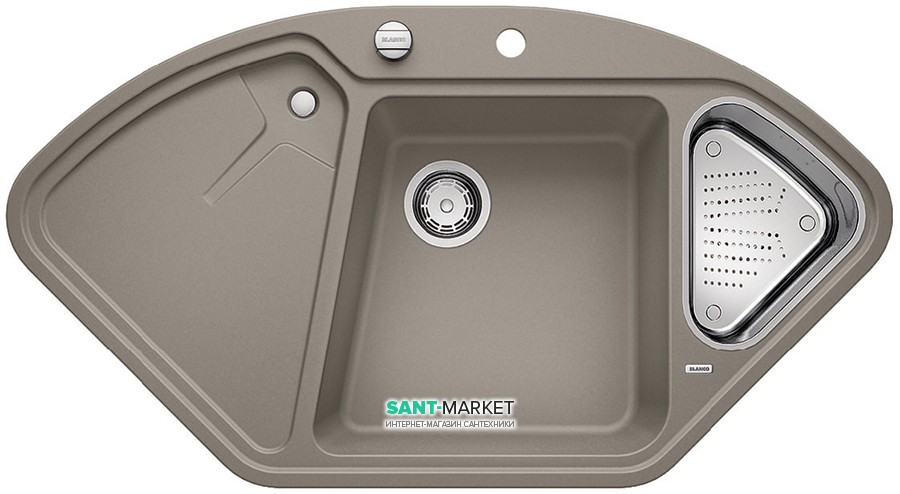 Мийка для кухні кутова BLANCO DELTA II SILGRANIT врізна з клапаном-автоматом сірий беж 523666