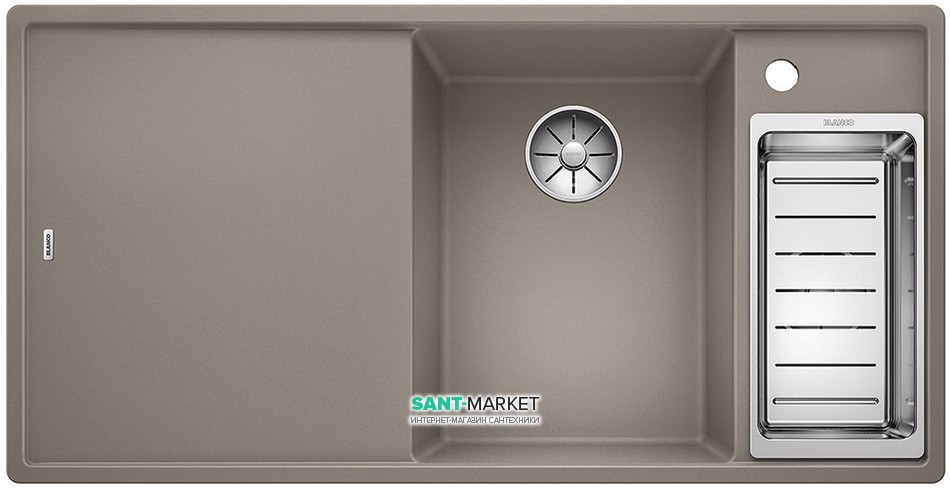 Мойка для кухни прямоугольная BLANCO Axia III 6S SILGRANIT врезная  с клапаном-автоматом  серый беж 523480