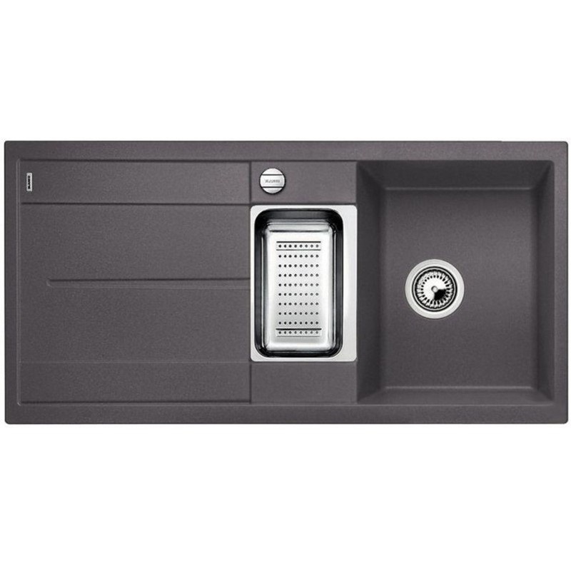 Мийка для кухні прямокутна Blanco METRA 6 S-F штучний граніт 2 чаші темна скеля 519118