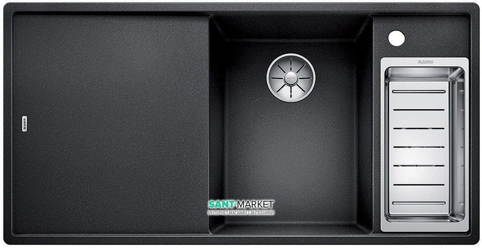 Мийка для кухні прямокутна BLANCO Axia III 6S SILGRANIT врізна з клапаном-автоматом антрацит 523462