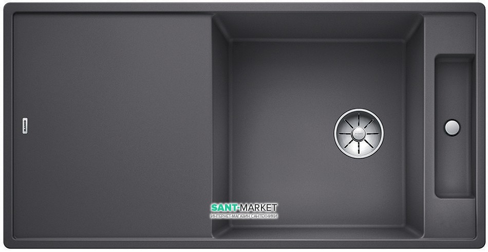 Мойка для кухни прямоугольная BLANCO Axia III XL 6S SILGRANIT врезная  с клапаном-автоматом  темная скала 523511