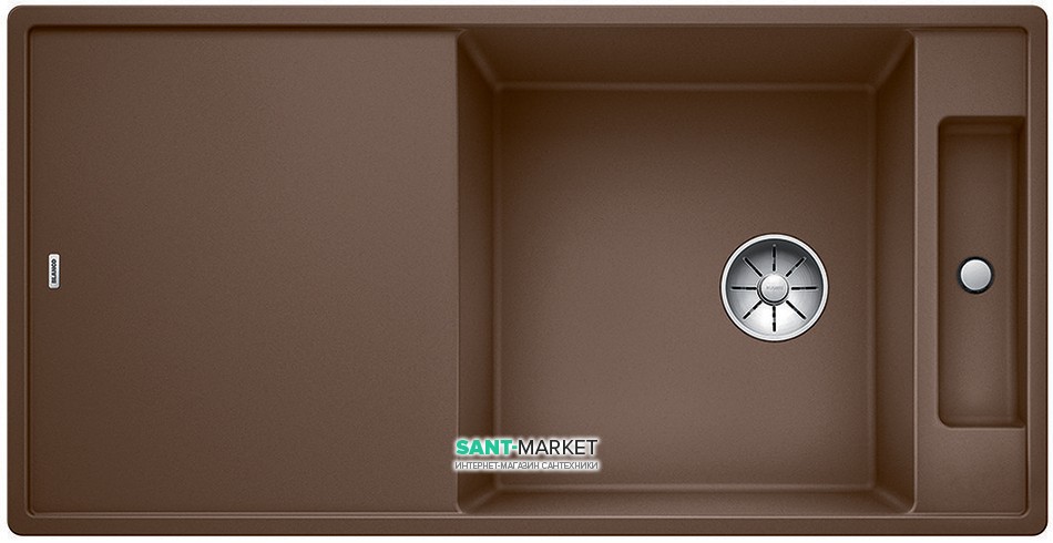 Мийка для кухні прямокутна BLANCO Axia III XL 6S SILGRANIT врізна з клапаном-автоматом мускат 523508