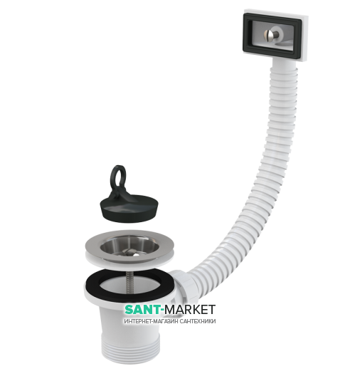 Донный клапан сифона для мойки 6/4 AlcaРlast c решеткой из нержавеющей стали DN70 и гофропереливом A331