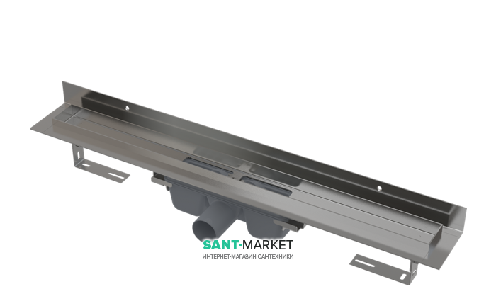 Водоотводящий желоб AlcaPlast Wall с порогами для цельной решетки и фиксированным воротником к стене APZ16-850