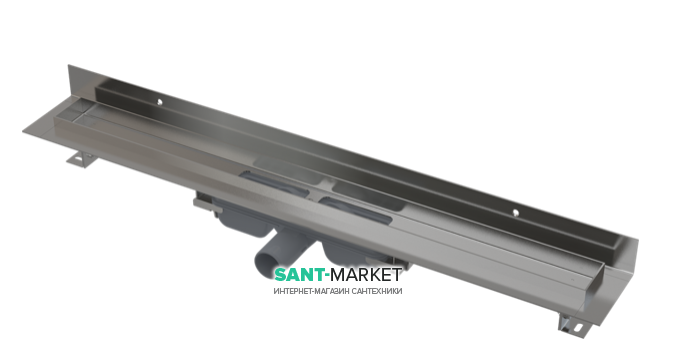 Водотводящий желоб AlcaPlast Wall с порогами для цельной решетки и фиксированным воротником к стене APZ116-850