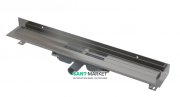 Водотводящий желоб AlcaPlast Wall с порогами для цельной решетки и фиксированным воротником к стене APZ116-850