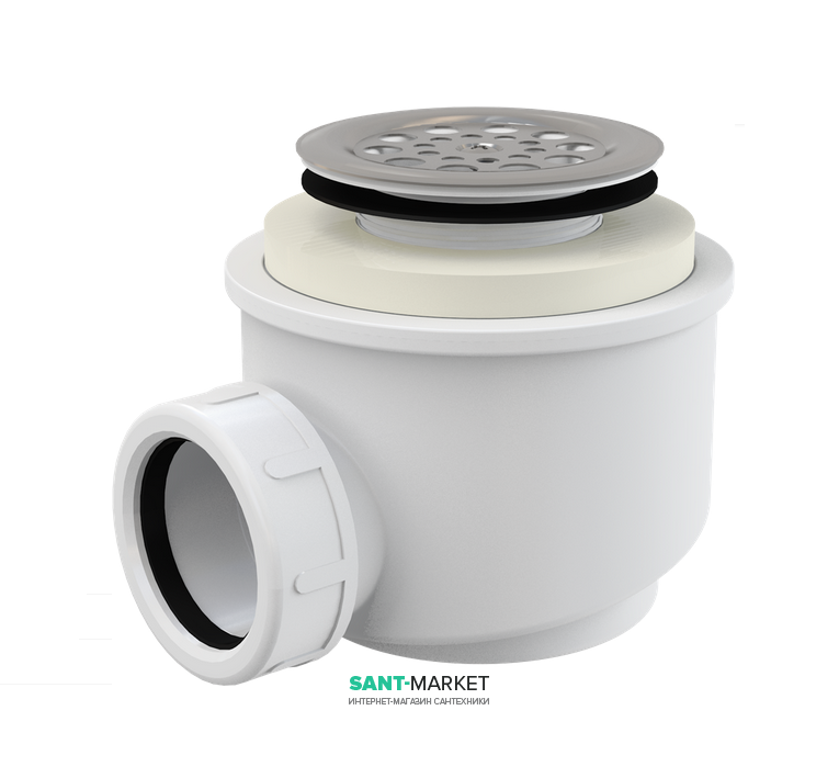 Сифон для душевого поддонa AlcaPlast Ø50 мм с нержавеющей peшeткой A46-50