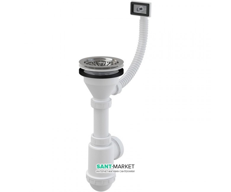 Сифон для мойки AlcaPlast с нержавеющей решёткой и гофропереливом A447-DN50/40