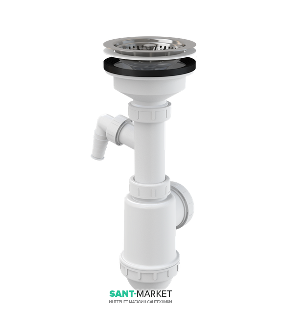 Сифон для мийки AlcaPlast з нержавіючої гратами і штуцером A446P-DN50 / 40