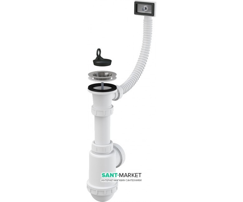 Сифон для мойки AlcaPlast с нержавеющей решёткой и гофропереливом A444-DN50/40