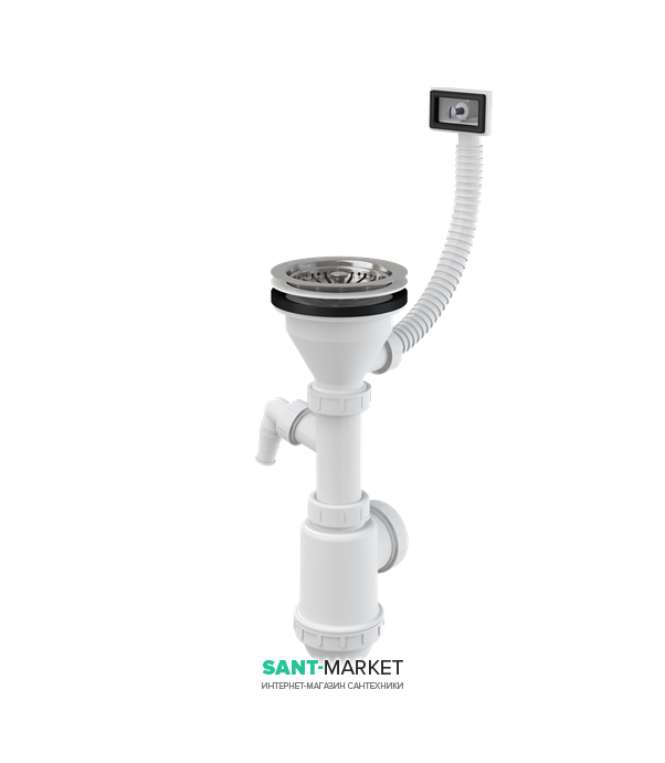 Сифон для мийки AlcaPlast з гратами переливом і штуцером A447P-DN50 / 40