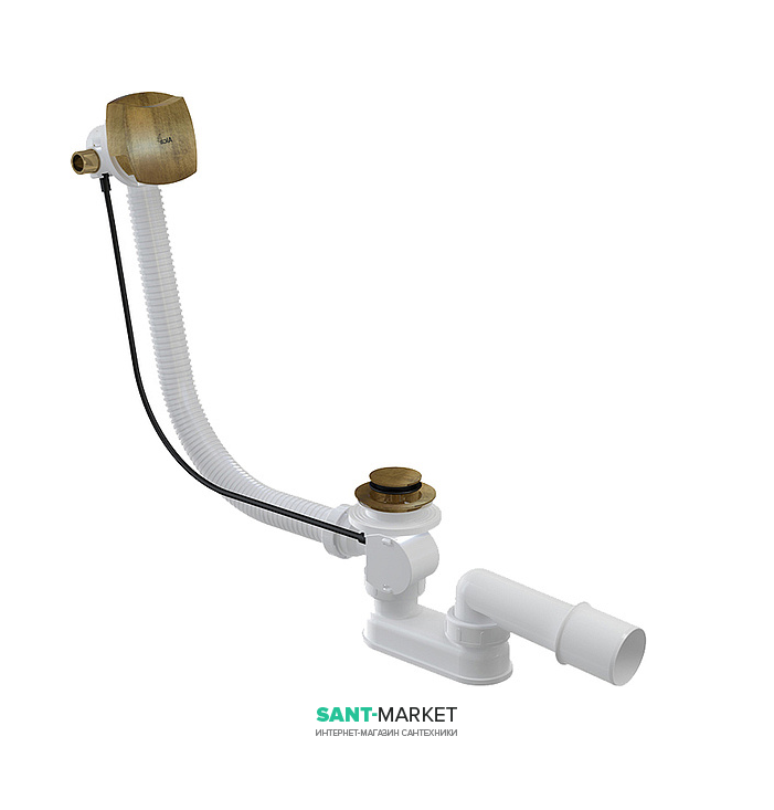 Сифон для ванны AlcaPlast с напуском воды через перелив бронза-антик A564ANTIC