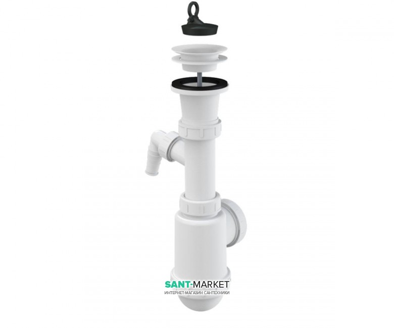 Сифон для мойки AlcaPlast c пластмассовой peшeткой и штуцером A442P-DN50/40