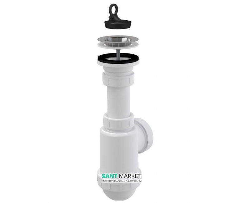 Сифон для мойки AlcaPlast c peшeткой из нержавеющей стали A441-DN50/40