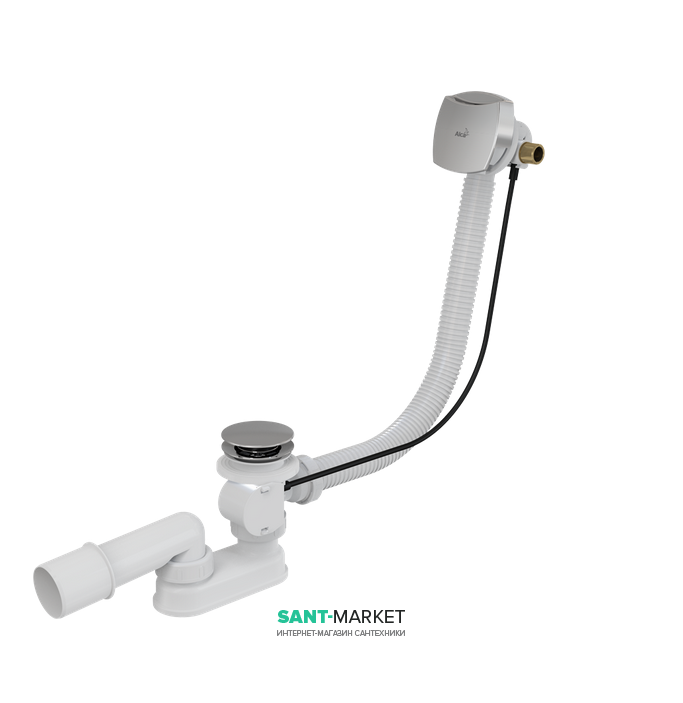 Сифон для ванны AlcaPlast с напуском воды через перелив хром A565CRM1-100
