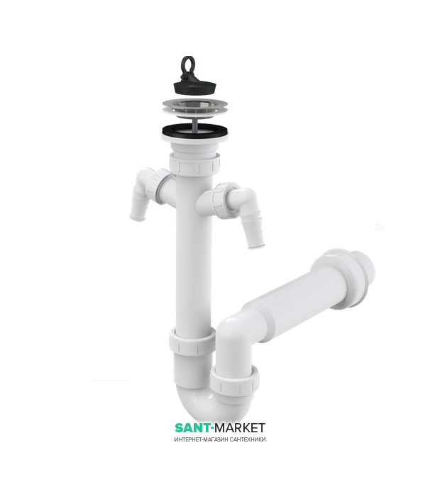 Сифон для мийки AlcaPlast з нержавіючої peшeткой і двома штуцерами A820-DN50