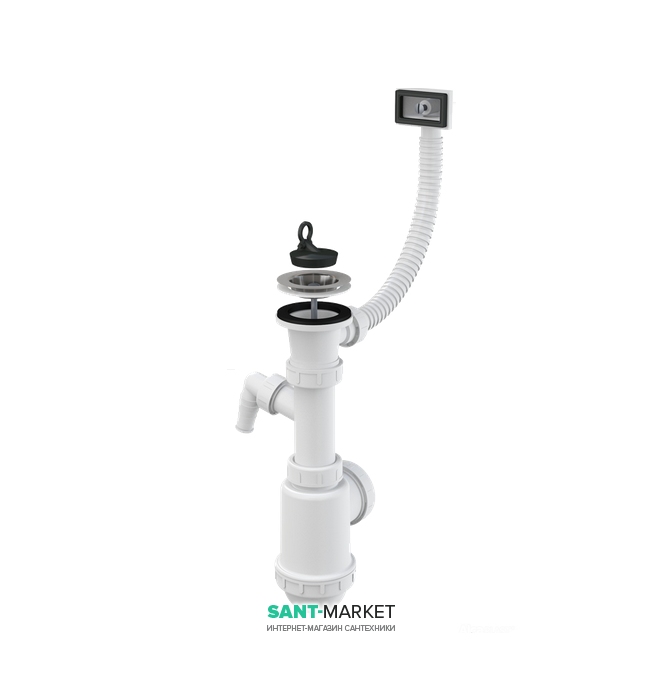 Сифон для мойки AlcaPlast с решёткой переливом и штуцером A444P-DN50/40
