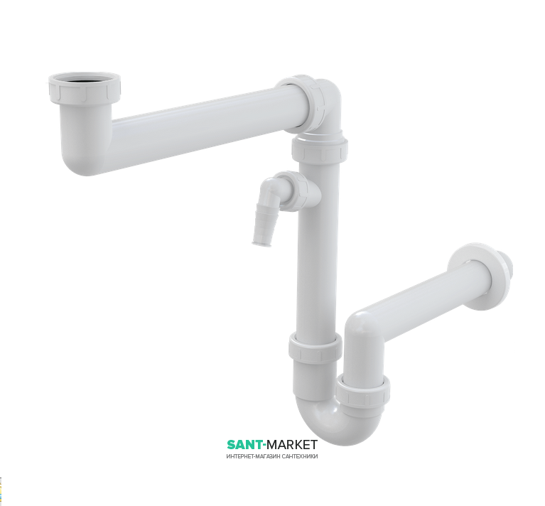 Сифон для мийки AlcaPlast зі штуцером і з накидною гайкою 6/4 