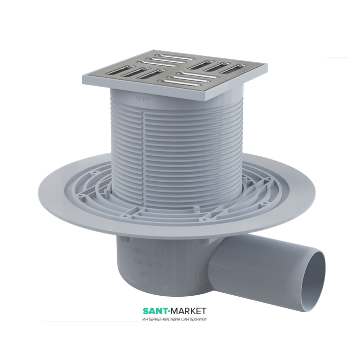 Зливний трап AlcaPlast 105 × 105 мм з гратами бічний стік APV1321