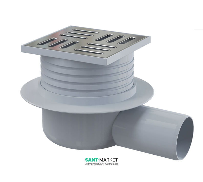 Зливний трап AlcaPlast 105 × 105 мм з гратами бічний стік APV26