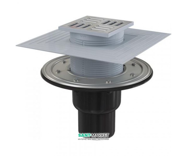 Зливний трап AlcaPlast 105 × 105 мм з гратами прямий стік APV4344