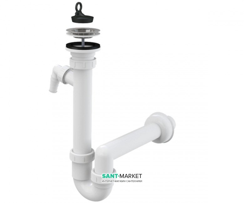 Сифон для мойки AlcaPlast с нержавеющей peшeткой и штуцером A810-DN40