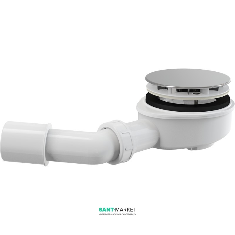 Сифон для толстостенного душевого поддонa AlcaPlast cниженный хром A492CR