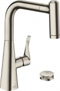 Смеситель для кухни Hansgrohe Metris Select M71 220 2jet sBox с вытяжным изливом однорычажный на 2 отверстия сталь 73805800
