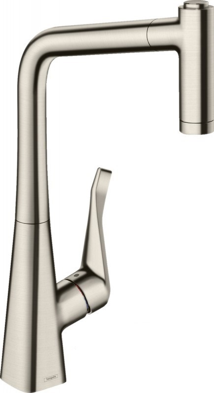 Смеситель для кухни Hansgrohe Metris Select M71 320 2jet sBox с вытяжным изливом однорычажный на 2 отверстия сталь 73806800