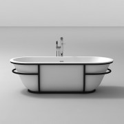 Ванна кам'яна окремостояча овальна на чорній металевій рамі Istone Lesley 177х72 см білий матовий WD65150