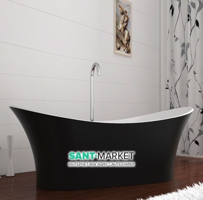 Ванна каменная отдельностоящая овальная Istone Willow 175х75 см белый матовый/черный матовый WD6520 ext black