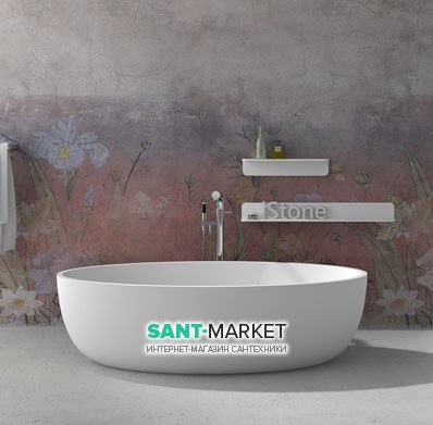 Ванна кам'яна окремостояча овальна Istone Qliuia 170х80 см білий глянець WD6599 glossy