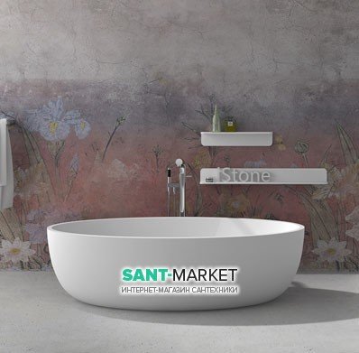 Ванна каменная отдельностоящая овальная Istone Qliuia 170х80 см белый глянец WD6599 glossy