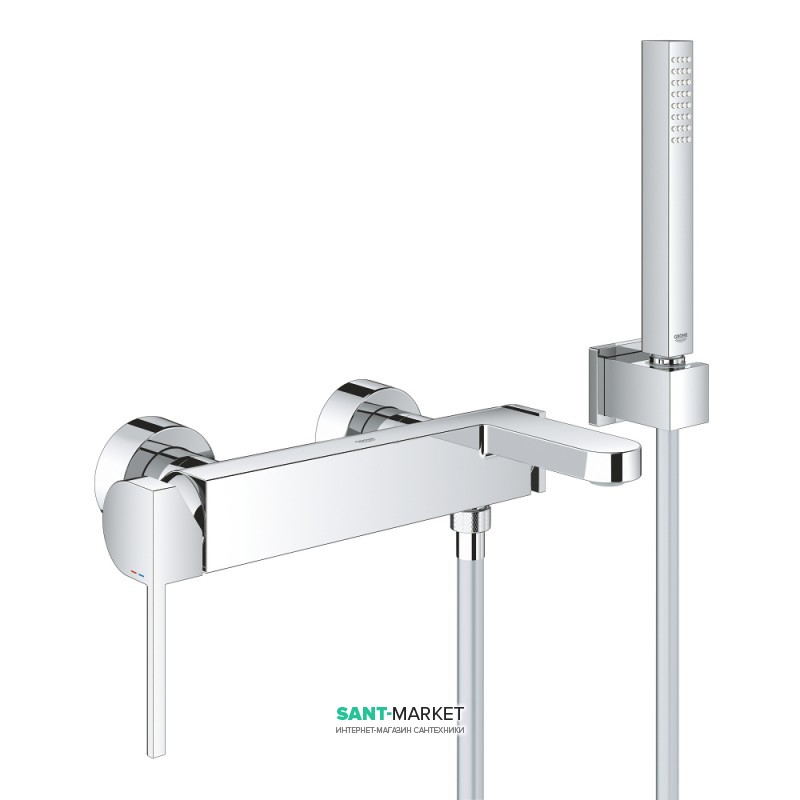 Змішувач для ванни настінний Grohe Plus з душовим гарнітуром латунь хром 33547003