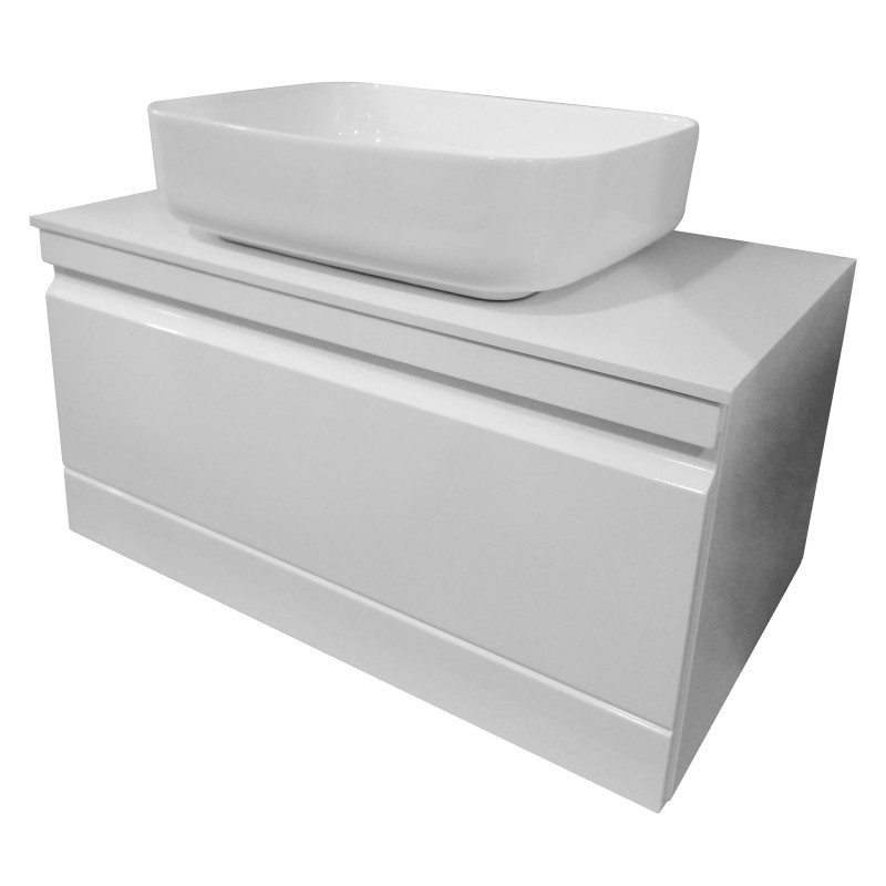 Тумба підвісна під раковину Volle Orlando 76 см зі стільницею МДФ / ДСП / штучний камінь білий глянець 15-35-76