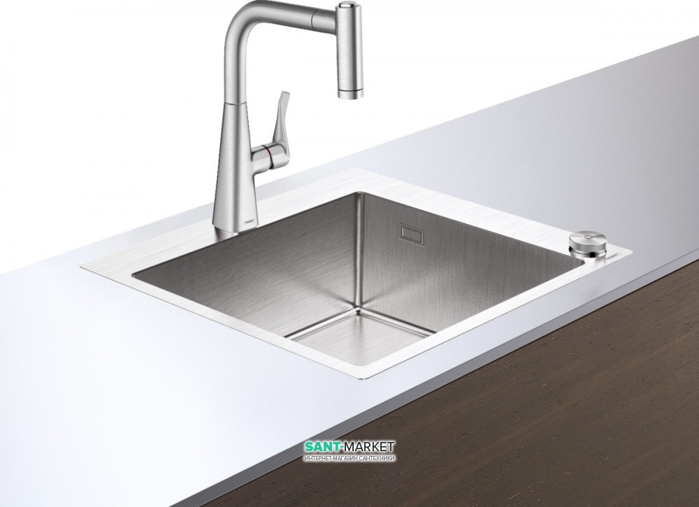 Мийка для кухні Hansgrohe C71 C71-F450-01 з одноважільним кухонним змішувачем і системою зливу сталь 43207800