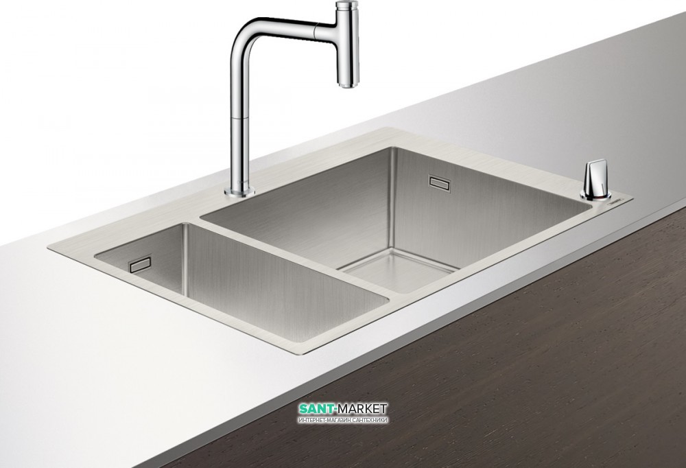 Мойка для кухни Hansgrohe C71 C71-F655-09 с однорычажным кухонным смесителем и системой слива с ручным управлением хром 43206000