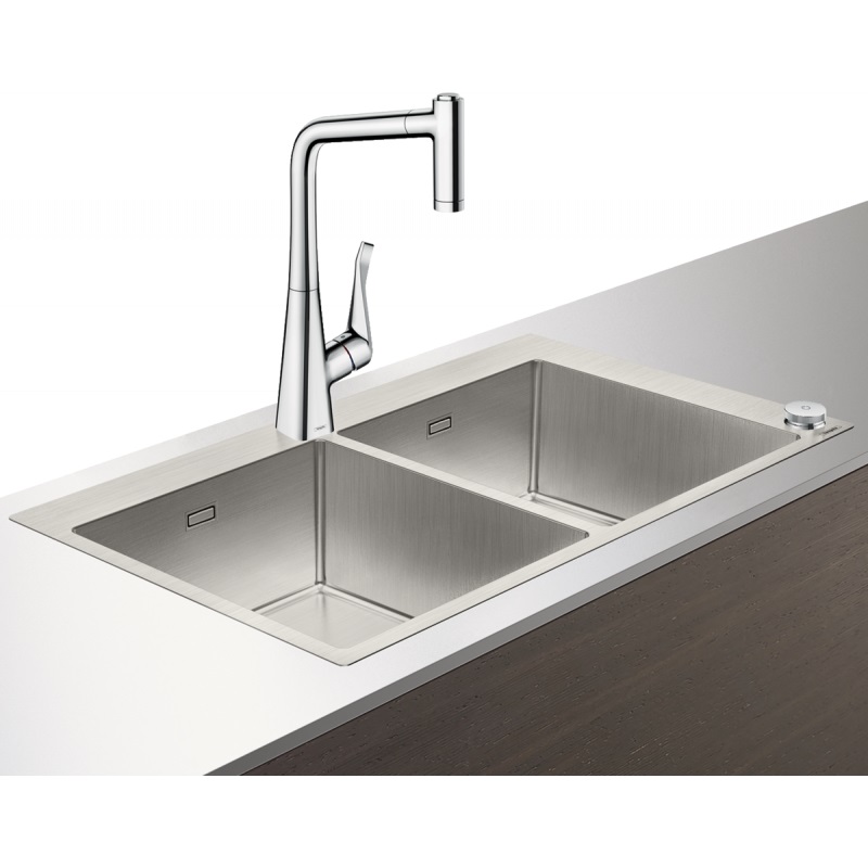 Мийка для кухні Hansgrohe C71 C71-F765-05 з одноважільним кухонним змішувачем і системою зливу з автоматичним управлінням хром 43211000