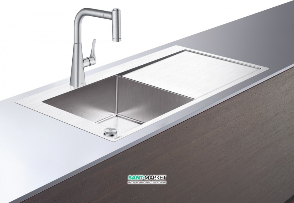 Мийка для кухні Hansgrohe C71 C71-F450-11 з одноважільним змішувачем і системою зливу з автоматичним управлінням сталь 43229800