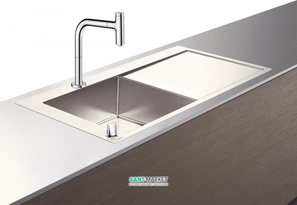Мойка для кухни Hansgrohe C71 C71-F450-12 с однорычажным смесителем и системой слива с ручным управлением хром 43230000