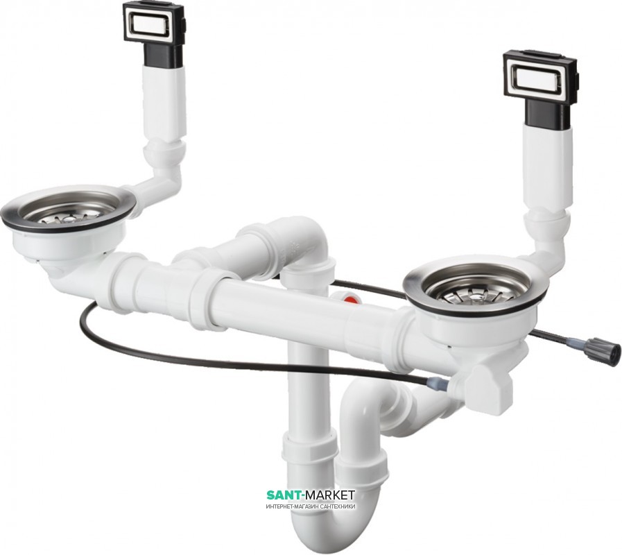 Сифон для двойных раковин с автоматическим комплектом слив-перелив Hansgrohe D14-12 Select белый/нержавеющая сталь 43942800