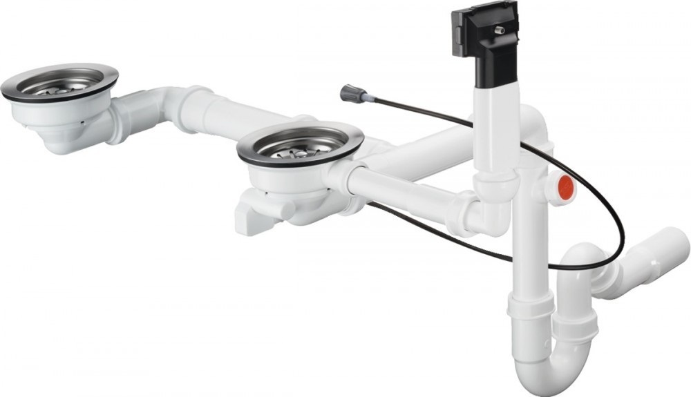 Сифон для двойных раковин с автоматическим комплектом слив-перелив Hansgrohe D17-12 Select белый/нержавеющая сталь 43948000