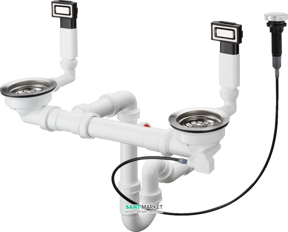 Сифон для подвійних раковин з автоматичним комплектом слив-перелив Hansgrohe D15-11 білий / нержавіюча сталь 43932800