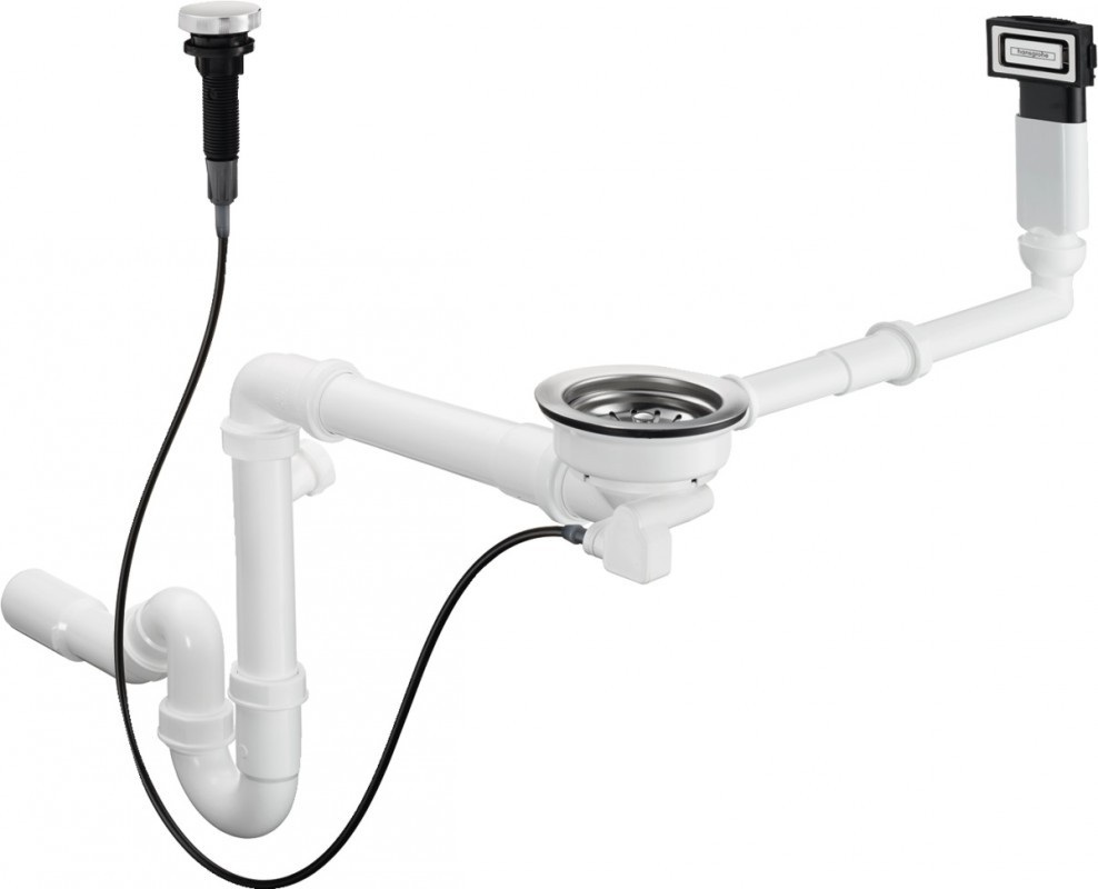 Сифон для гранітних раковин з автоматичним комплектом слив-перелив Hansgrohe D16-11 білий / хром 43937000