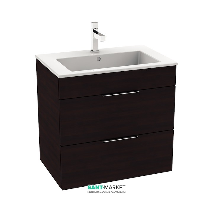 Тумба подвесная с раковиной для ванной Jika Cube 65х43 см тёмный дуб H4536021763021
